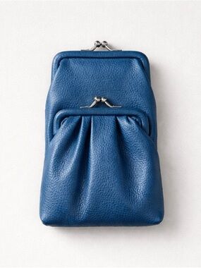 Blue Double Kiss-Lock Women's Leather Clutch